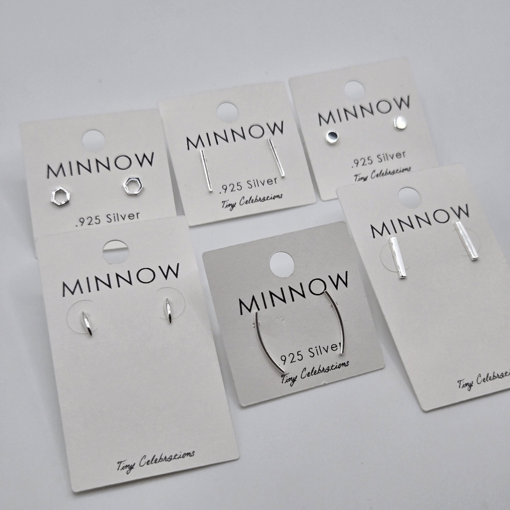 Sterling Silver Studs Earrings grunge bars BUNDLE hexagon claw boho Fairy